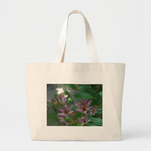Grand Tote Bag Orchidée blanche rayée violette rose comme lys de