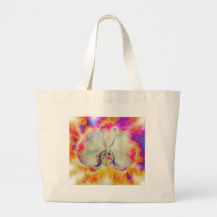 Grand Tote Bag Orchidée de feu rose, fleurs d'aquarelle surréalis