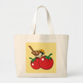 Grand Tote Bag Organic lover Sparrow Eating Red Tomato (Devant)