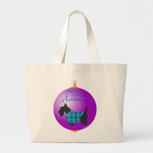 Grand Tote Bag Ornement de Noël Terrier Écossais