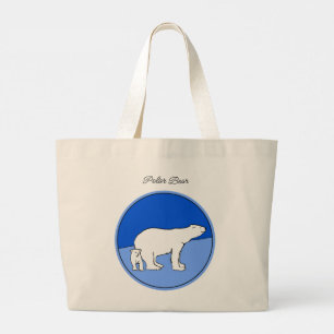 Grand Tote Bag Ours polaire Mère et Cub Peinture Faune Art