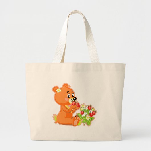 Grand Tote Bag ourson mignon mangeant des fraises (Devant)