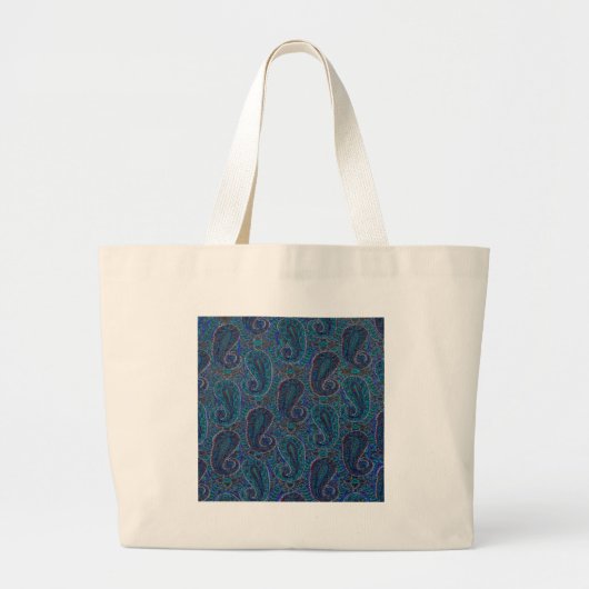 Grand Tote Bag Paisley Blue Indian Boho Motif (Devant)