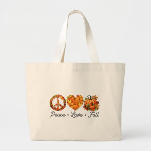 Grand Tote Bag Paix, Amour, Automne - Vibes d'automne douillettes
