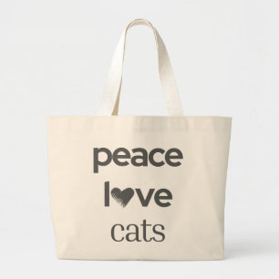 Grand Tote Bag Paix Amour Chats   Moderne Graphique Élégante Dame