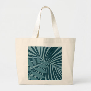 Grand Tote Bag palme & feuille tropicale abstrait en gris vert bl