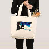 Grand Tote Bag Palmier blanc noir bleu Silhouette (Devant (produit))