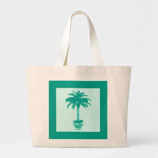 Grand Tote Bag Palmier en pot - turquoise et aqua (Devant)
