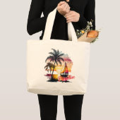 Grand Tote Bag Palmiers à voilier Tropical Rose Sunset (Devant (produit))