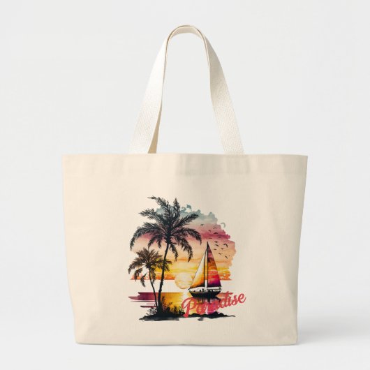 Grand Tote Bag Palmiers à voilier Tropical Rose Sunset (Devant)