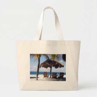 Grand Tote Bag Palmiers et plage du Mexique de chaises