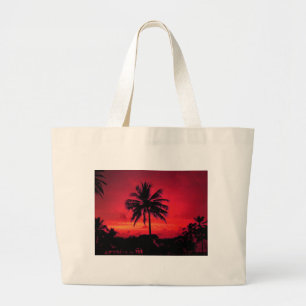 Grand Tote Bag Palmiers exotiques du coucher de soleil de l'Hawaï