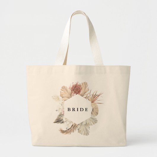 Grand Tote Bag Pampas de brigade séché herbe Tropical Floral (Devant)