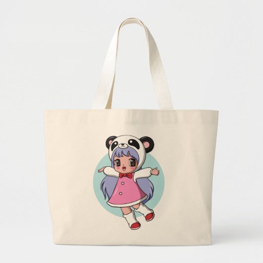 Grand Tote Bag Panda Angel : Adorable Anime Girl Gravant High (Devant)