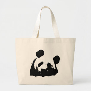 Grand Tote Bag Panda d'art noir blanc