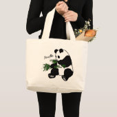 Grand Tote Bag Panda géant mange nom Bambou   (Devant (produit))