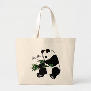 Grand Tote Bag Panda géant mange nom Bambou