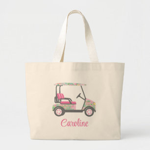Grand Tote Bag Panier de golf Pink & Green Palm Beach personnalis