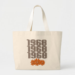 Grand Tote Bag Panneau de Paix 1968 Orange Hippy Flower Power