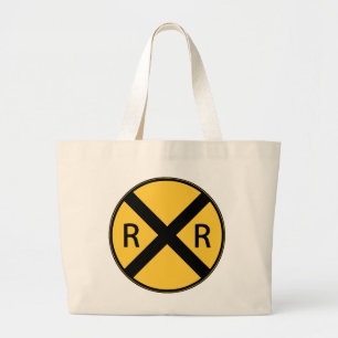 Grand Tote Bag Panneau routier Traversée ferroviaire