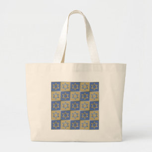 Grand Tote Bag Panneaux d'art étoile de David bleu or