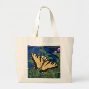 Grand Tote Bag Papillon à queue blanche jaune et noire sur un