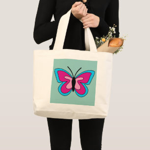 Grand Tote Bag Papillon bleu magenta rose