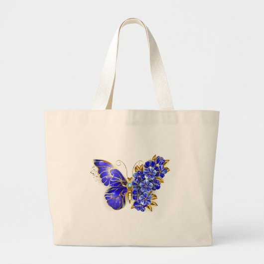 Grand Tote Bag Papillon saphir à fleurs (Devant)