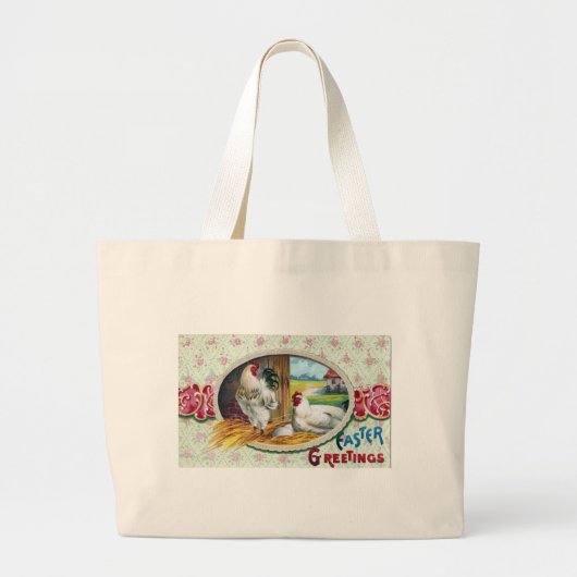 Grand Tote Bag Pâques Salutations Poulets (Devant)