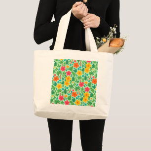 Grand Tote Bag Paradis tropical - Palm Feuilles & Hibiscus Motif