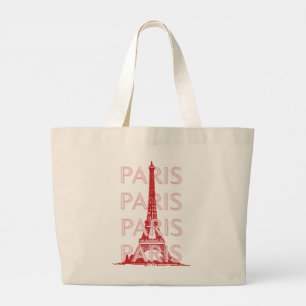 Grand Tote Bag Paris, Art du voyage, Art rétro, Rose