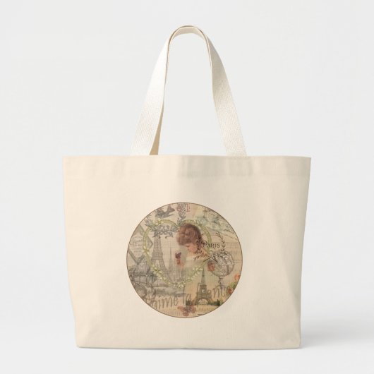 Grand Tote Bag Paris France Jolie fille Eiffel (Devant)