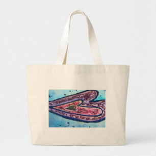Grand Tote Bag Parties scintillant rose Bleu Coeurs Art CustomTot