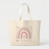 Grand Tote Bag Pastel Rainbows Girly Fleurs sauvages & Coeurs (Devant)