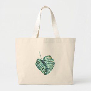 Grand Tote Bag Paume verte de feuille de monstera tropicale