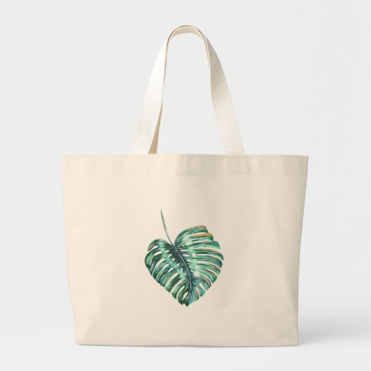 Grand Tote Bag Paume verte de feuille de monstera tropicale (Devant)