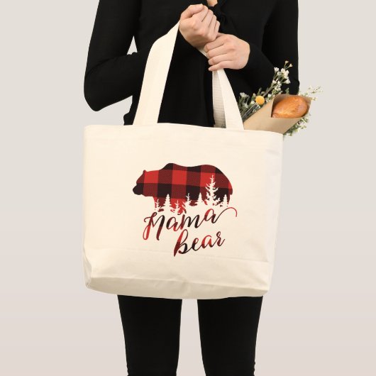 Grand Tote Bag Pays rustique Rouge & noir Flannel Mama Ours (Devant (produit))