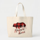 Grand Tote Bag Pays rustique Rouge & noir Flannel Mama Ours (Devant)