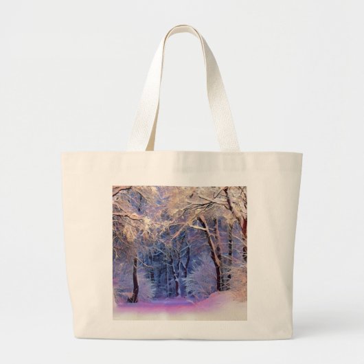 Grand Tote Bag Paysage hivernal avec l'aquarelle des arbres neigé (Devant)