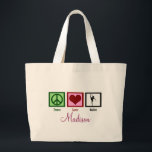 Grand Tote Bag Peace Love Ballet Danseuse personnalisée<br><div class="desc">Ce joli et élégant ballerine twirling en pointe dans un tutu fait un grand sac fourre-tout personnalisé pour la fille dans votre vie qui aime le ballet.</div>