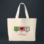 Grand Tote Bag Peace Love Ballet Danseuse personnalisée<br><div class="desc">Ce joli et élégant ballerine twirling en pointe dans un tutu fait un grand sac fourre-tout personnalisé pour la fille dans votre vie qui aime le ballet.</div>