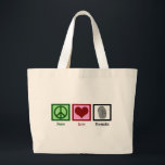 Grand Tote Bag Peace Love Forensics<br><div class="desc">Un sac fourre-tout de science légale cool pour un scientifique ou un expert en scène de crime qui trouve le vrai crime et la résolution de coques fascinant. Il comporte un signe de paix, un coeur et une empreinte digitale. Un cadeau mignon pour un analyste de laboratoire de crime ou...</div>