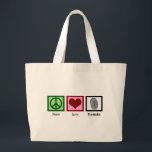 Grand Tote Bag Peace Love Forensics<br><div class="desc">Un sac fourre-tout de science légale cool pour un scientifique ou un expert en scène de crime qui trouve le vrai crime et la résolution de coques fascinant. Il comporte un signe de paix, un coeur et une empreinte digitale. Un cadeau mignon pour un analyste de laboratoire de crime ou...</div>