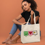 Grand Tote Bag Peace Love & Tricot<br><div class="desc">Je ne vais nulle part sans mes aiguilles et mes fils. J'adore tricoter.</div>