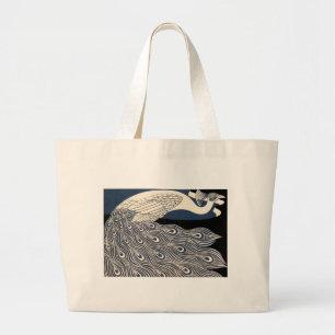 Grand Tote Bag Peacock Vintage Bleu Art Nouveau