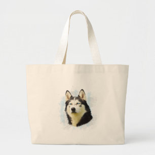 Grand Tote Bag Peinture à l'aquarelle de chien Husky sibérien