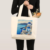 Grand Tote Bag Peinture aquarelle de Santorin Grèce (Devant (produit))
