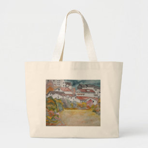 Grand Tote Bag Peinture d'aquarelle de paysage de la Toscane