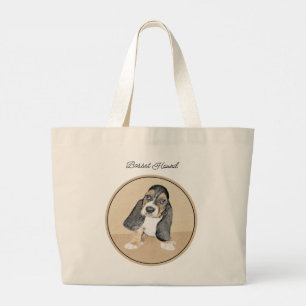 Grand Tote Bag Peinture de chiot Basset Hound Tricolore Art de ch