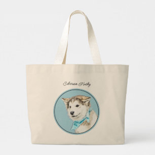 Grand Tote Bag Peinture de chiot Husky sibérien Chien rouge cuivr